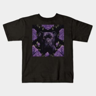 Black Staffy And Roses Kids T-Shirt